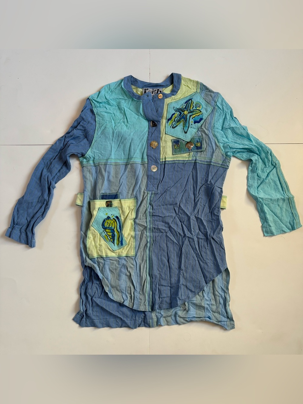 Patchwork Starfish Tunic in Blue & Aqua